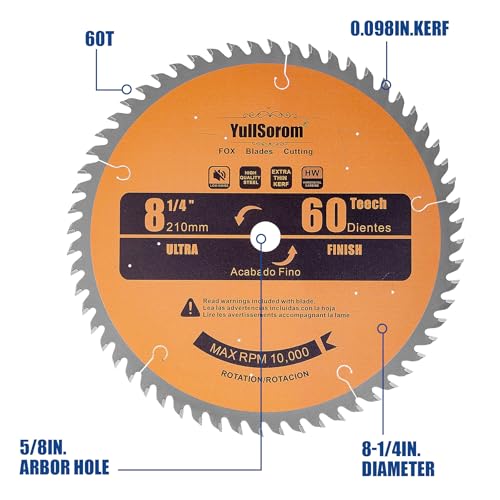 Image of 8-1 /4-Inch Circular Saw Blade 60 Tooth Fine-Finish TCT Carbide-Tipped Table Saw Blade with 5 /8 inch Arbor for Wood Cutting