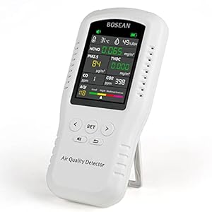 Indoor Air Quality Monitor Accurate Tester for Formaldehyde HCHO TVOC PM2.5 CO2 CO Multifunctional Air Gas Detector Real Time Data&Mean Value Recording for Home Office