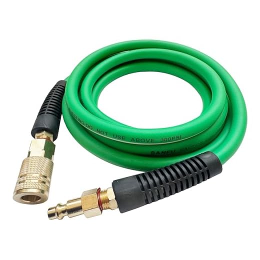 SANFU Hybrid Air Hose Lead-In 1/4”ID x 10FT, 300PSI Durable, Lightweight, With 1/4” Industrial Brass Quick Coupler and Plug, Bend Restrictors, Green&White(10’)