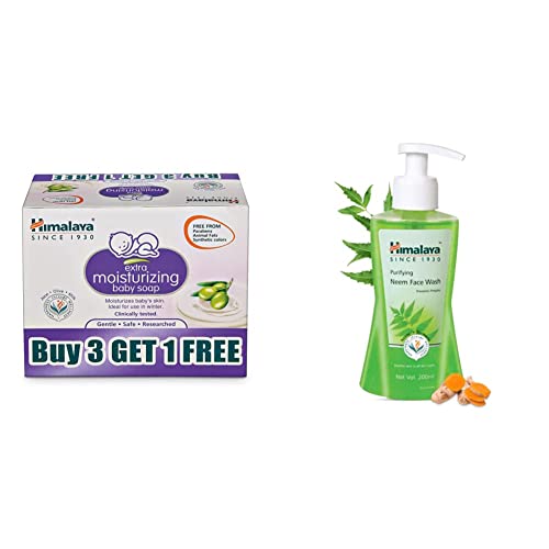 Image of Himalaya Extra Moisturizing Baby Soap (300g),buy 3 get 1 free(4N X 75g) & Himalaya Herbals Purifying Neem Face Wash, 200ml