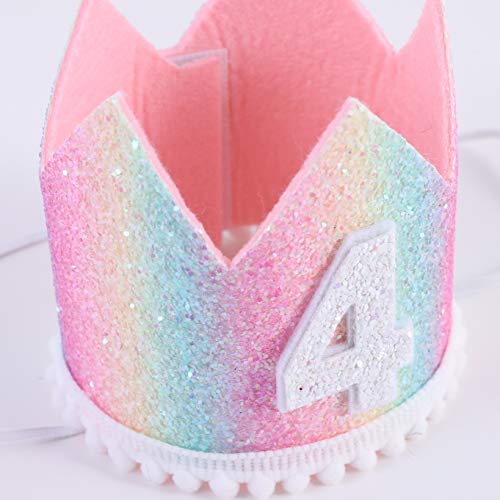 Baby 4Th Birthday Rainbow Hat-Pastel Rainbow Birthday Crown Hat, Baby's Birthday Photo Props, Mini Rainbow Crown Party Decorations, Pastel Rainbow Hat (4 Rainbow Hat) #TOP4