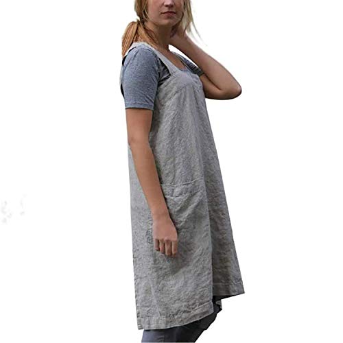 Vlzufe Cotton Linen Apron For Women Cross Back Apron Pinafore Dress For Baking Cooking Gardening Work #TOP1
