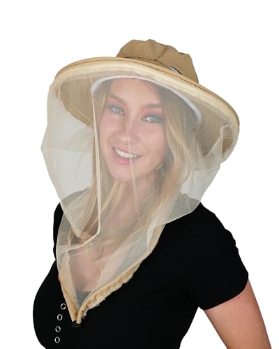AGGAFA Mosquito Head Net Hat bietet eine physische Barriere, um Mücken und Insekten von Ihrem Gesicht fernzuhalten, ideal für Gartenarbeit, Landwirtschaft, Angeln und Camping (Beige Farbe)