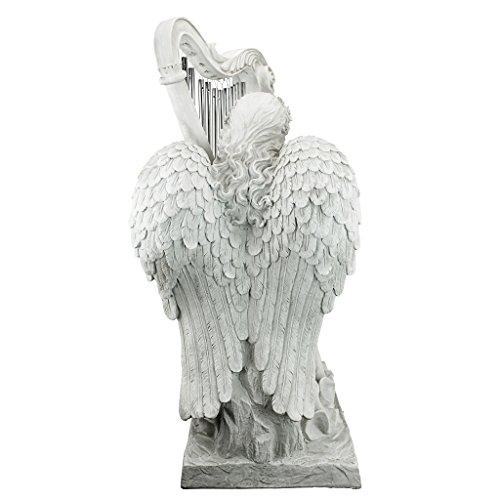 Design Toscano Ng29970 Music From Heaven Angel Playing Harp Garden Windchimes Statue, Medium, Two Tone Stone #TOP2