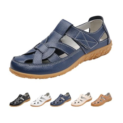 MOYOWEI Women's Woven Leather Closed Toe Casual Sandals (12,Blue) by MOYOWEI - Used condition - US$35.66
