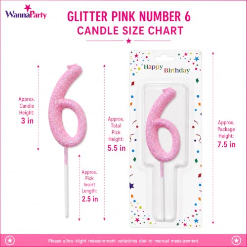 Image of Wanna Party Glitter Designer Pink Number 6 Birthday Candle, Numerical Cake Candle for 6th Birthday, Cake Cutting, Party Decoration & Celebration Supplies - 1PC