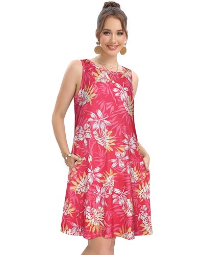 Image of elescat Women's Summer Dresses 2026 Beach Casual Sleeveless Floral Print Tank Loose Sundress with Pocket