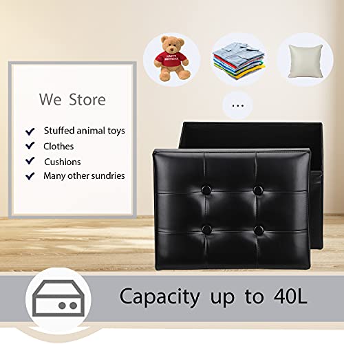 Docvania 17" Small Storage Ottoman Foot Rest Stool Short Ottoman Foot Stools Foldable Footrest Faux Leather Folding Storage Thicker Foam Rectangle Collapsible Bench,Black #TOP5