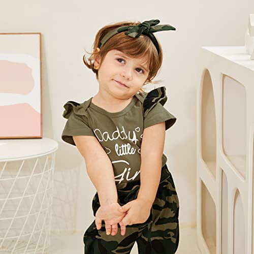 Amawmw Baby Girl Clothes Set Daddys Little Girl Ruffle Romper Top Camouflage Pants Newborn Infant Baby Girl Outfit #TOP1