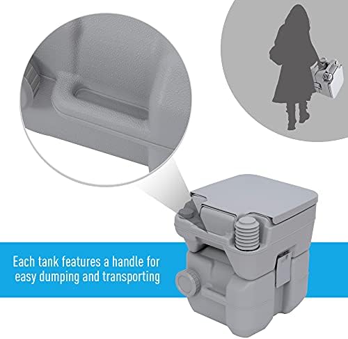 Outsunny 20L Portable Travel Mobile Toilet Outdoor Camping Handle WC with 2 Detachable Tanks & Push-button Operation, Grey