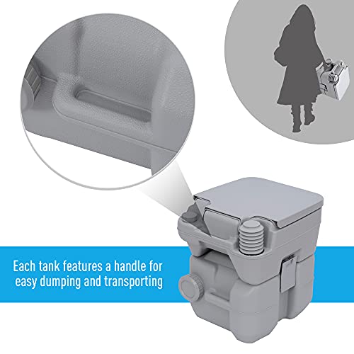 Outsunny 20L Portable Travel Mobile Toilet Outdoor Camping Handle WC with 2 Detachable Tanks & Push-button Operation, Grey - 5