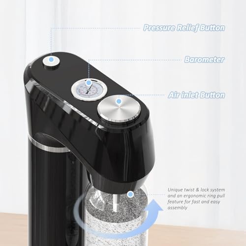 Home Sparkling Water Soda Maker with 2 BPA-Free Bottles (1L + 0.5L), Black