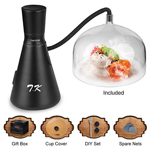 TMKEFFC Smoking Gun Food Smoker Tools Set, Portable Hand-held Smoke Infuser for Cocktails Drinks, Resin Dome Cloche, Cup Cover, DIY Flat Drill Bit Rubber Ports Included, Batteries Operated, Black