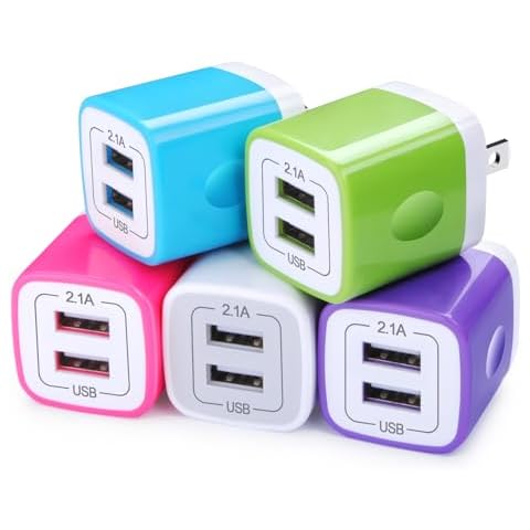 USB Wall Charger Adapter, FiveBox 5Pack 2.1Amp Fast Dual Port Wall Charger USB Plug Charging Block Charger Brick Cube Charger Box for iPhone 16 Pro Max 15 14 13 12 11 Xs XR X 8 7, Samsung, Android Cover