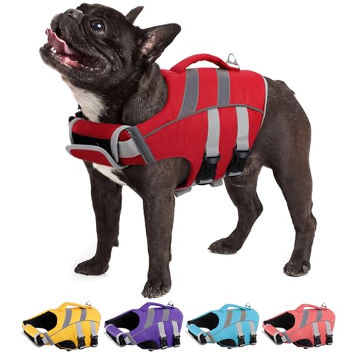 Kuoser Dog Life Jacket with Reflective Stripes - Adjustable High Visibility Vest, Ripstop Lifesaver, Pet Preserver with High Flotation Swimsuit for Small, Medium and Large Dogs M (Chest Girt