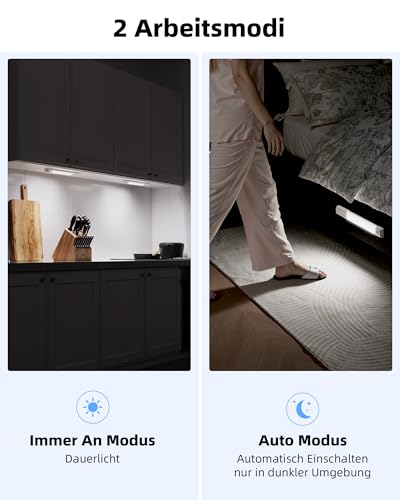 EZVALO Schrankbeleuchtung 20CM*3 Stück,30 LED Schrankleuchte Led mit Bewegungsmelder, Unterbauleuchte Küche LED mit 3 Farbtemperaturen Dimmbar Wiederaufladbar für Kleiderschrank, Küche, Treppe