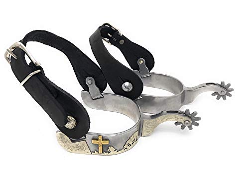 AJ Tack Wholesale Praying Cowboy Cross Western Show Spurs Billy Cook Black Leather Straps Package Mens