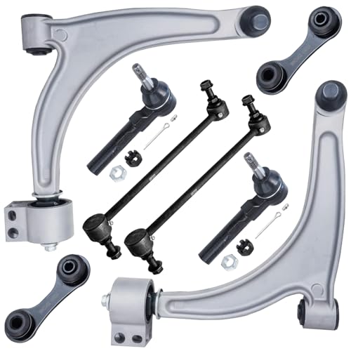 Image of Detroit Axle - 8pc End Kit for 2004-2012 Chevy Malibu 2005-2010 Pontiac G6 2007-2009 Saturn Aura 2 Front Lower Control Arms with Ball Joints 4 Front Rear Sway Bars 2 Outer Tie Rods Replacement