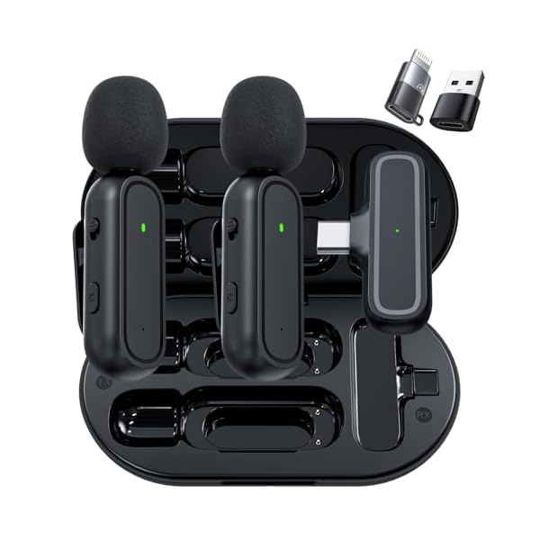 2 Pack Wireless Lavalier Microphone for Android iPhone iPad with Adapter Included Noise Reduction Plug-Play Clip on Lapel Mic for Video, Recording, Interview Podcast, Vlog, YouTube