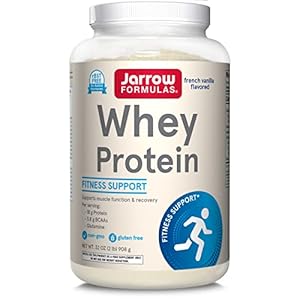Jarrow Formulas Whey Protein With 18 g of Protein, 3.8 g of BCAAs, & Glutamine, Dietary Supplement for Muscle Function & Recovery Support, 32 oz Vanilla Flavored Powder, Approximately 36 Day Supply