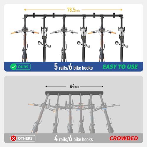 monTEK-Enhanced-Garage-Bike-Rack-Adjustable-6-Bike-Hangers-for-Garage-Equipped-with-785in-Extended-RailAccommodate-Various-Bicycle-SizesHeavy-Duty-Steel-Bike-Wall-MountMax-Capacity-330-lbs
