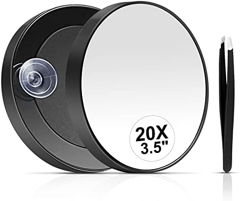 MIYADIVA 20X Magnifying Mirror, Small Travel Mirror with Suction Cup and Tweezers, 3.5 Inches