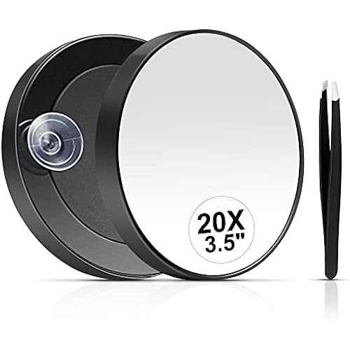 MIYADIVA 20X Magnifying Mirror, Small Travel Mirror with Suction Cup and Tweezers, 3.5 Inches