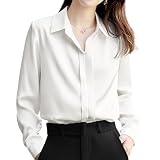 [Ladyangel] シャツ ブラウス レディース サテン トップス 長袖 タック 折り襟 柔らかい 着痩せ 無地 シンプル きれいめ エレガント ワイシャツ 日常 オフィス カジュアル 通勤 春 秋