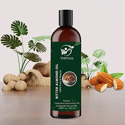 Image of VIRTUAL Pure Bitter Almond Essential Oil For Stronger Hair, Body Skin Care, Moisturizing Dry Skin, Eyelash & Nails Cold Pressed Oil With No Mineral & Silicones