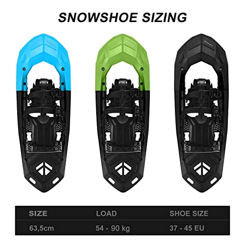 Foto von Odoland 4 IN 1 Schneeschuhe mit Steighilfe aus Robust Kunststoff für Damen und Herren mit Wanderstöcken, Wasserdichten Gamaschen für Schneebeine und Tragetasche, ab Schuhgröße 25 Inch Schwarz