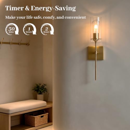 Image of Battery Operated Wall Sconce Set of 2,Dimmable 3 Colors,Gold | Rechargeable Wall Lights with 8000mAh Dimmable Bulbs and Remote, Wireless Wall Lamps for Bedroom Living Room Hallway Decor