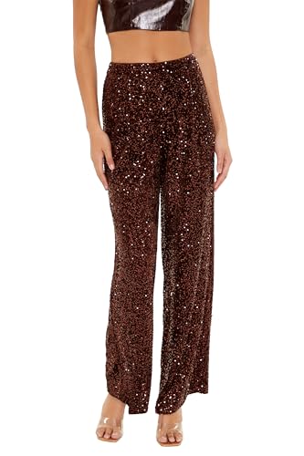 Forever 21 Women's Sequin Velvet High-Rise Pants, Brown2