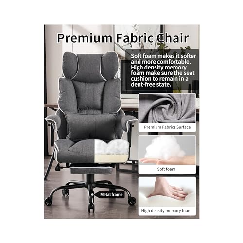 Image of Efomao Fabric Office Chair, Big and Tall Office Chair 400 lb Weight Capacity, High Back Executive Office Chair with Foot Rest, Ergonomic Office Chair for Back Pain Relief, Gray