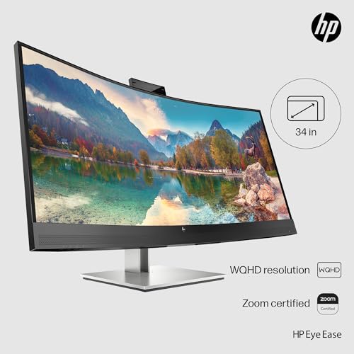 Image of HP E34m G4 32 inch Curved Conferencing MNTR, On-Screen Controls; Anti-Glare; Height Adjustable; Integrated Speakers; Curved Display; Webcam Eye Ease