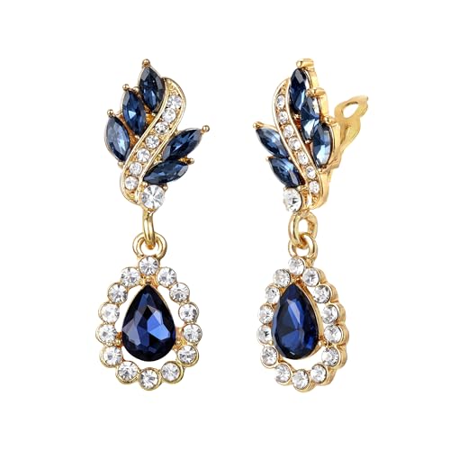 Aretes de gota con cristal austriaco y cierre de clip