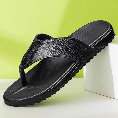 Men's Genuine Leather Round Toe Summer Flat Flip Flops Fashion Lightweight Non-Slip Comfort Slip On Soft Sole Thong Sandals for Pool Casual Beach Slides4