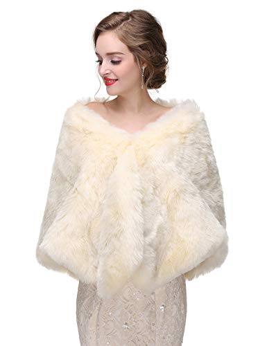 Anglacesmade - Estola de piel sintética para novia, con broche para fiesta de noche y abrigada de hombros Cover