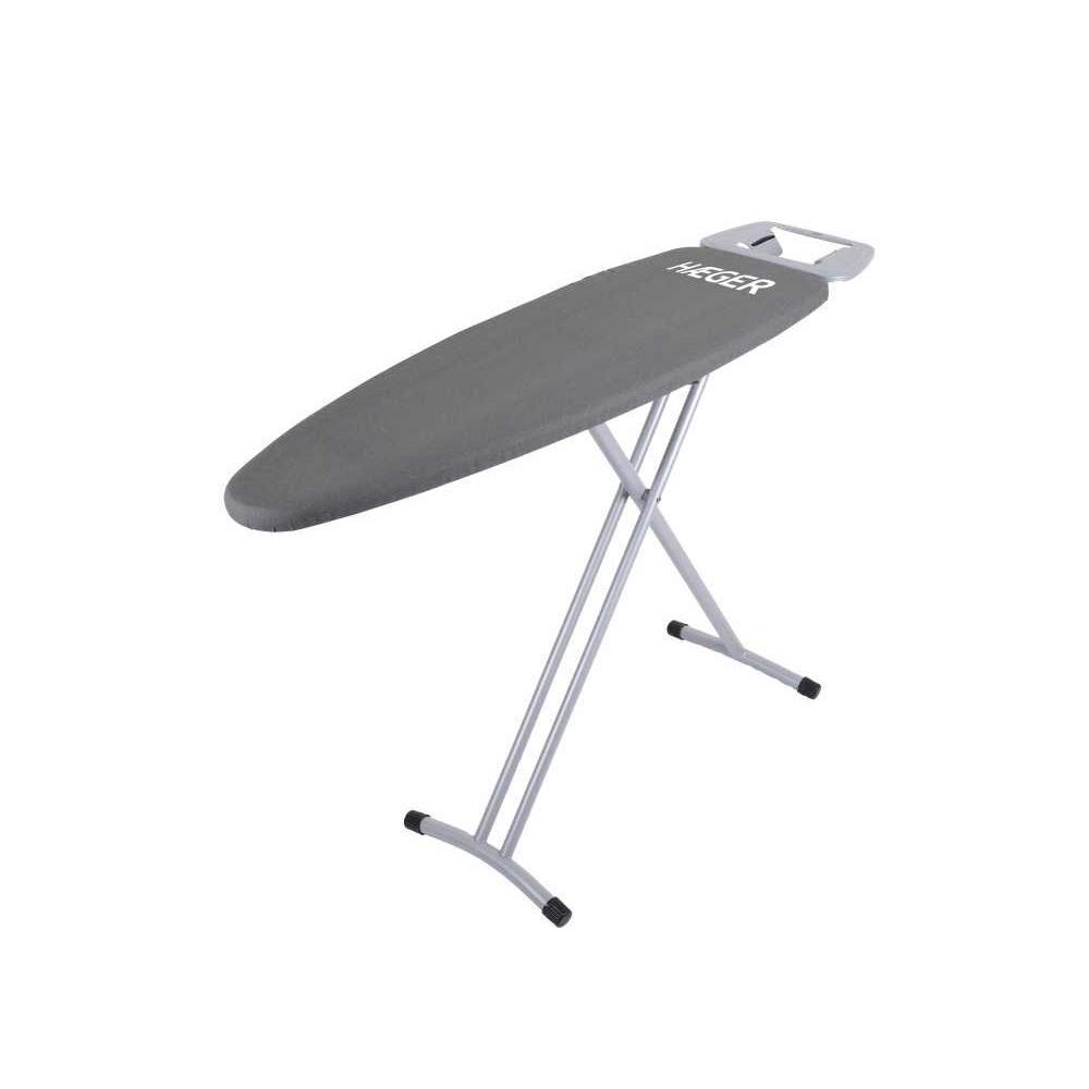 HAEGER HOME - Tabla de Planchar con altura ajustable, descanso de hierro de doble posición, patas metálicas termolacadas con pies antideslizantes de gran apoyo, funda 100% algodón con espuma de 5mm.