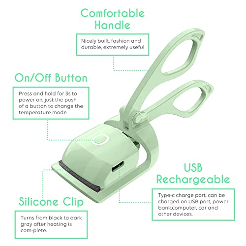 𝟐𝟎𝟐𝟑 𝐍𝐞𝐰 𝐔𝐩𝐠𝐫𝐚𝐝𝐞 Heated Eyelash Curlers-Eyelash Curler 24 Hour Long-Lasting Natural Curl Usb Rechargeable With 2 Heating Modes With Sensing Heated Silicone Pad (Green) #TOP7