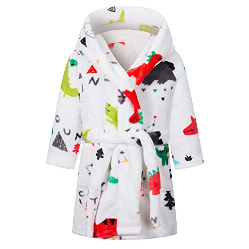 Kids Boys Girls Fleece Hooded Robes Soft Pajamas Cute Bathrobes with Pockets