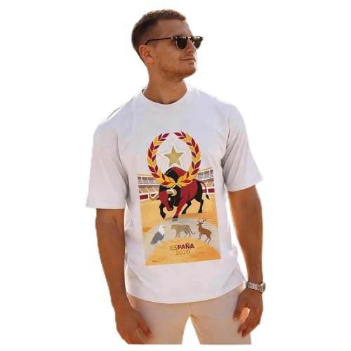 Ropa Casual Hombre para World Cup, Algodón Puro,Cuello Redondo Camiseta De Futbol con Elementos De La Copa del Mundo Camisetas Hombre,Blanco-S