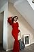 Memoriesea Women's Elegant Long Puff Sleeve Crew Neck Bodycon Mermaid Evening Gown Maxi Dress Red