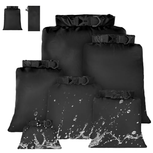vsshe 6 Pezzi Borsa Impermeabile Sacchetti Asciutti, 1,5/2,5/3/3,5/5/8L Borse Asciutti Impermeabili, Borsa Asciutta Impermeabile Sacche, per Escursionismo All'aperto, Campeggio, Rafting, Nero