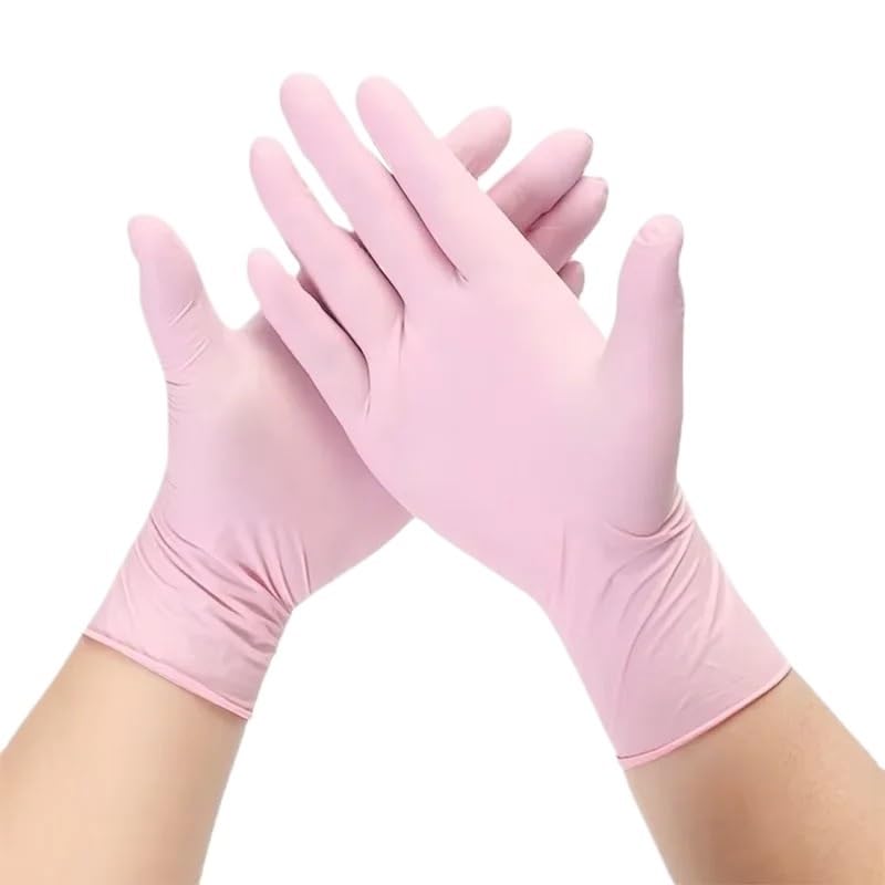 20/50/100 pezzi Guanti monouso in nitrile rosa senza polvere for la pulizia domestica for salone di bellezza, tatuaggi, lavoro, cucina(Pink 100PCS,XS)