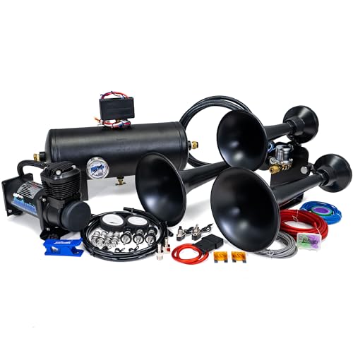 Outlaw Black 2 Gallon 150PSI Train Horn Kit - 3 Trumpets - Big Sound