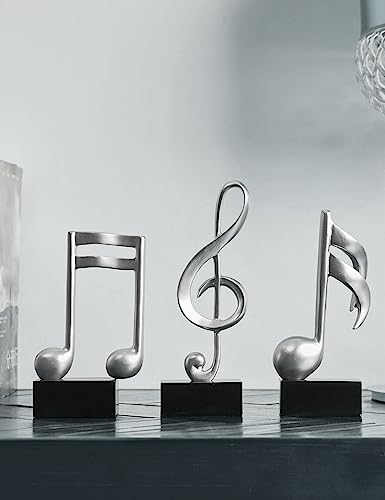 HAUCOZE 3pcs Music Note Decor Musical Gift Table Centerpiece Sculpture Statue for Piano Room Home Office Silver 7.5 Inch - Thumbnail 3