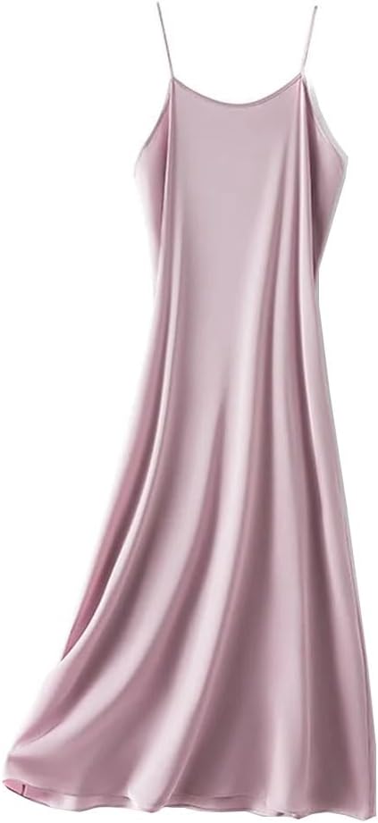 Solid Color 100% Mulberry Silk Adjustable Straps Full Slip Chemises Suspender Long Dresses for Women