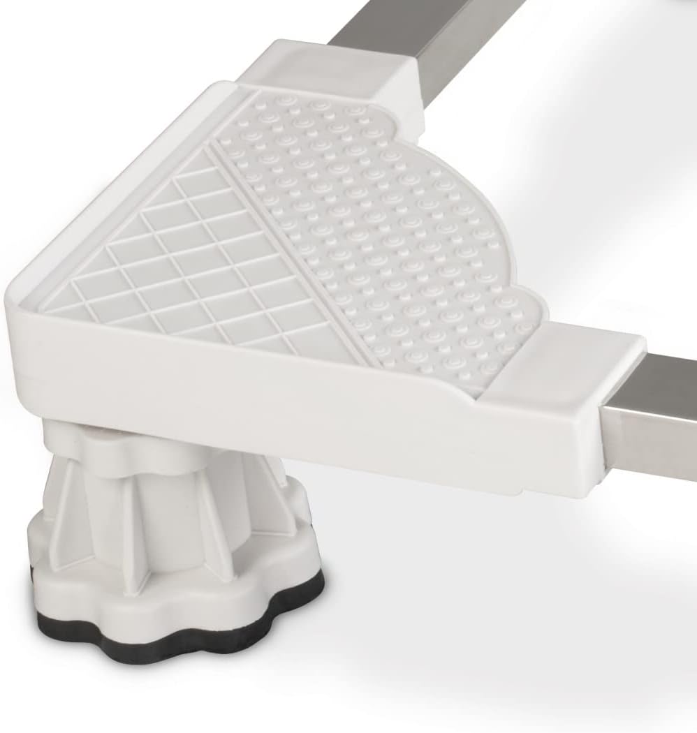 Detail of an adjustable foot with rubber pad.