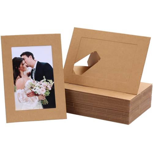 Apprabbr Easy-Insert Paper Picture Frames for 4x6 Photos Bulk Cardboard Photo Frames with Easel Back for Tabletop Display, Classroom DIY Crafts,Birthday,Christmas (Kraft, 4X6 IN - 50CT)