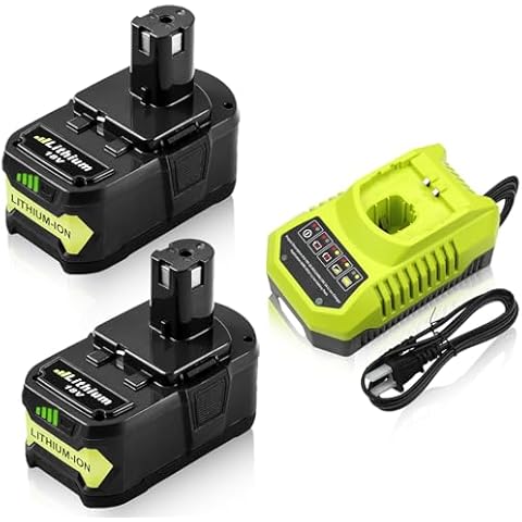 Ibanti P102 Replacement Battery and Charger for Ryobi 18V Battery P102 P103 P104 P105 P107 P108 P109 P122 Cordless Power Tools Compatible with Ryobi 18V Charger 2Packs 18V 6000mAh (Green) (Green) Cover